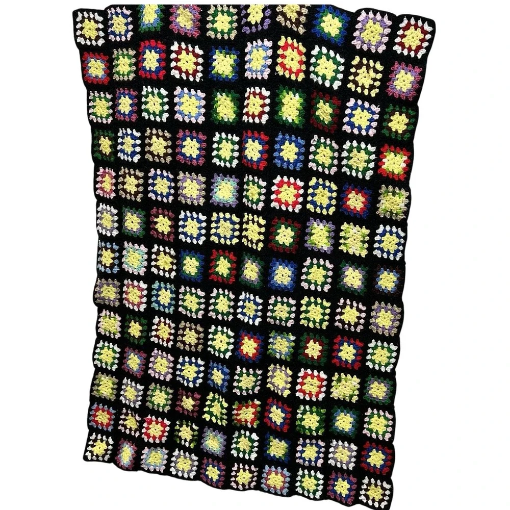 Granny‎ Square Handmade Afghan Blanket Multicolor 42x55